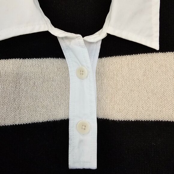 Madewell Cashmere Wool Blend Ivory Black Striped Rugby Sweater XL Oversized Luxe - Picture 6 of 11